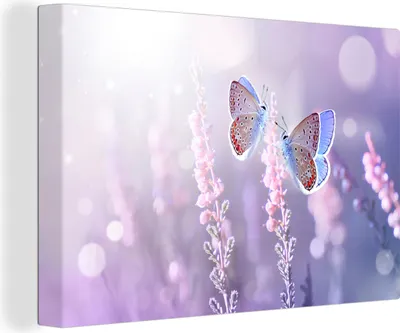 Produktbild von MuchoWow® - Leinwandbilder - Schmetterling - Lavendel - Blumen - Lila, Wandbild, Wanddeko Bilder Wohnzimmer, 120x80 cm