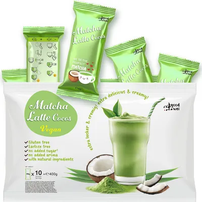 Obrázek produktu pro Matcha Cocos Latte 10x40g – Matcha a Kokos | Bez cukru | Se stévií, vegan