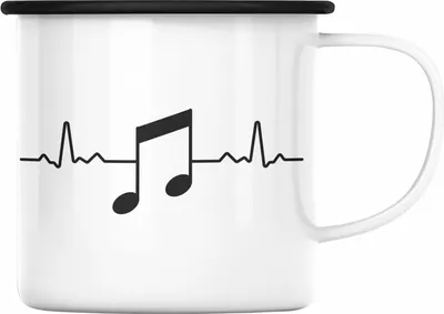 Produktbild von Trendation - Musiker Emaille Tasse Musikliebhaber Musik Musiklehrer Geschenk Geschenkidee Musiklehrerin Coach Geschenkideen Herzschlag (Schwarz)
