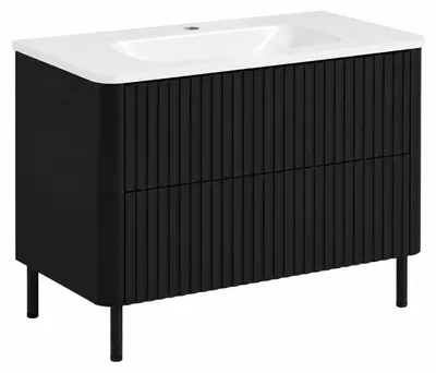 Produktbild von Badezimmerschrank 80, Schwarz, mit Waschbecken, Beine schwarz, 80,7 x 44,4 x 64,9 cm