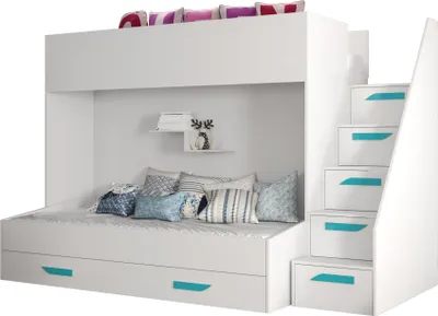 Produktbild von MINIO go for it, Etagenbett "PARTY 16", Türkise Griffe aus MDF, Weiße Farbe