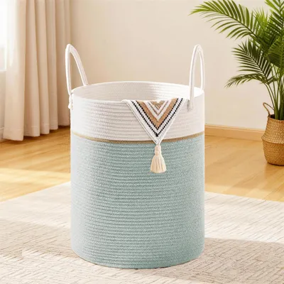 Image de Elzusha - Panier à linge pliable en coton avec poignées, 53 litres