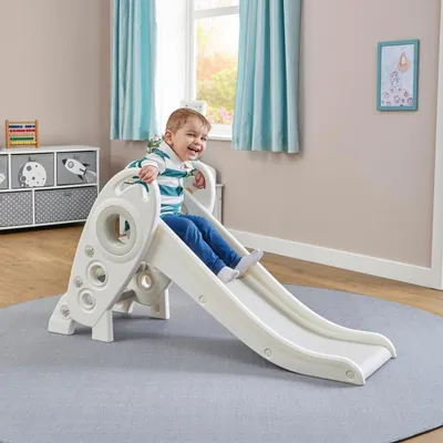 Imagen del producto de Tobogán infantil - Cohete - 645 x 330 x 1250 mm - Blanco y gris - Interior y exterior