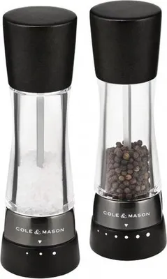Produktbild von Cole & Mason H332293, Salz- und Pfeffermühlen-Set, Schwarz, Transparent, Acryl, Edelstahl, Pfeffer, Salz, 60 mm, 60 mm