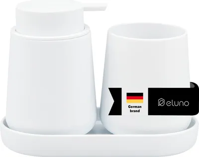 Immagine prodotto di eluno TESERO Set di 3 accessori da bagno composto da 1x dispenser di sapone, 1x tumbler, 1x ciotola, in plastica bianca