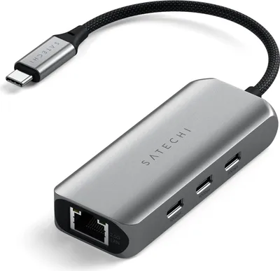 A Satechi USB-C hub is shown against a white background.