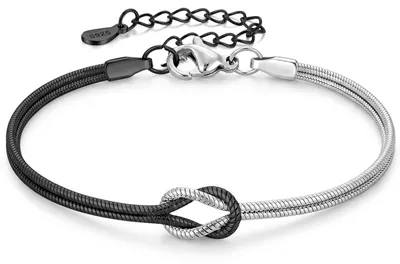 Produktbild von Freundschaftsarmbänder Knoten Armband Damen,Partner Armbänder SilberSchwarz