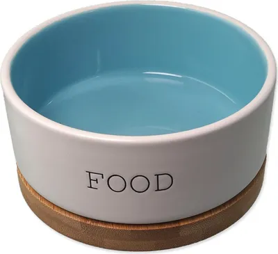 Produktbild von DOG FANTASY Keramikschale weiß-blau FOOD mit Untersetzer 13 x 5,5 cm 400 ml