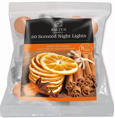 Teelichter 20er Pack, Orange & Zimt, 8 Std. Brenndauer