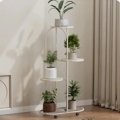 Image de Support pour plantes - Étagère d'angle pour plantes - 4 niveaux - Intérieur/extérieur - Métal - Pour plusieurs pots de fleurs - Blanc