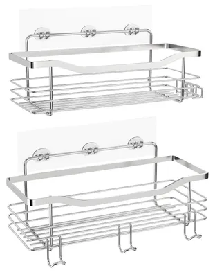 Zdjęcie produktu dla Półka pod prysznic ze stali nierdzewnej, samoprzylepna, 2 sztuki, srebrna, wymiary: 32x12x9 cm