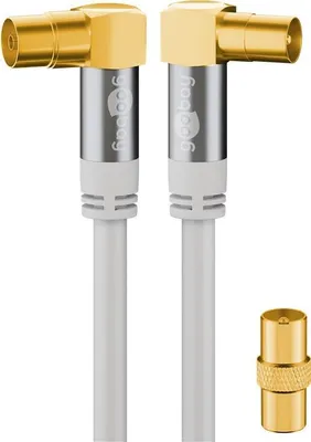 Produktbild von Goobay 70450 TV Antennenkabel (135 dB typ), 4x geschirmt, 10 m, Weiß - vergoldet, Koax-Buchse 90° > Koax-Stecker 90°