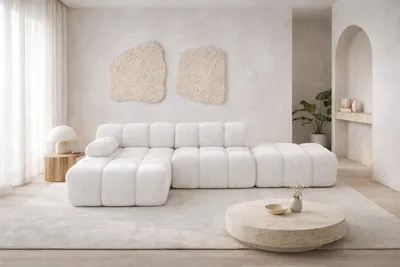 Produktbild von Kaiser Möbel Ecksofa modular mit Hocker, Sofa L-Form, Bouclé-Stoff Abriamo, Ecru, Links, Selia