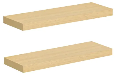 Image de Étagère murale, ensemble d'étagères suspendues, 2 pièces, étagères murales robustes, 60 x 20 x 3,8 cm, étagères suspendues avec fixations invisibles, pour salle de bains, chambre, cuisine, bureau, salon, finition naturelle ENL60BJ01