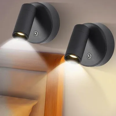 Obrázok produktu pre LED nástenná lampa s dotykovým ovládaním, funkciou nabíjania cez USB a 3 farebnými režimami (čierna) do spálne a obývacej izby.