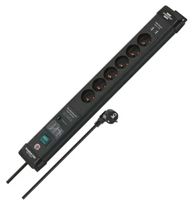 Produktbild von Brennenstuhl Premium-Line, Stromverteiler, 6 Steckdosen, 3,0m, schwarz, 2x USB, mit Schalter und Überspannungsschutz (1951164603)