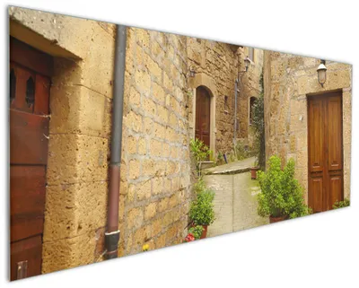 Produktbild von Wallario Küchenrückwand aus Glas, Größe: 125 x 50 cm, Motiv: Weg durch die Altstadt - Toskana in Italien | Spritzschutz | abwischbar | pflegeleicht | in