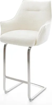 Produktbild von DELIFE Barstuhl Alja-Flex Bouclé Soft Beige Freischwinger Flach Edelstahl Silberfarben Taschenfederkern