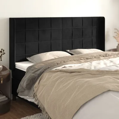 Produktbild von Kopfteil mit Ohren Schwarz 163x16x118/128 cm Samt