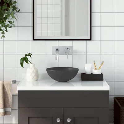 Immagine prodotto di vidaXL Lavabo in Vetroceramica grigio scuro rotondo