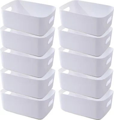 Zdjęcie produktu dla Allecto Premium - Wielofunkcyjne kosze do przechowywania do biura i kuchni - Zestaw 10 sztuk - Biały - 30x20x12 cm
