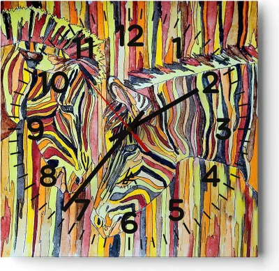Produktbild von Wanduhr - Quadrat - Glasuhr - Zebra Abstraktion - 30x30cm - Schleichendes Uhrwerk - Lautlos - zum Aufhängen bereit - Dekoration Modern - Wanddekoration aus Glas - C4AC30x30-3499