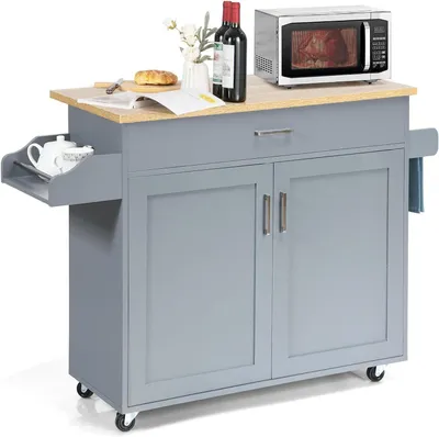 Image de Chariot de service pour cuisine - Chariot mobile - Organisateur de cuisine - Avec tiroir et étagère - 116 x 40 x 85 cm - Gris