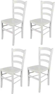 Produktbild von t m c s Tommychairs - 4er Set Stühle VENEZIA für Küche und Esszimmer, robuste Struktur aus lackiertem Buchenholz im Farbton Weiss (deckend) und Sitzfläche aus Holz