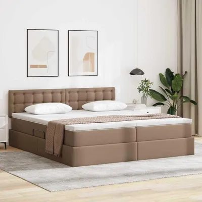 Imagen del producto de Maison Exclusive: Cama con espacio de almacenamiento y luces LED, color cappuccino, 180 x 200 cm, tapizada en cuero sintético