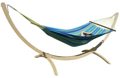 Produktbild von MacaMex Hängematte mit Gestell Siesta Grande Deluxe Caribe Dorada Set Hängematte