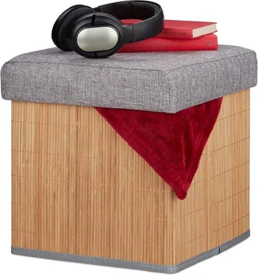 Image de Tabouret pliant facile d'entretien en bambou et tissu, 36 x 35 x 35 cm, couleur naturelle