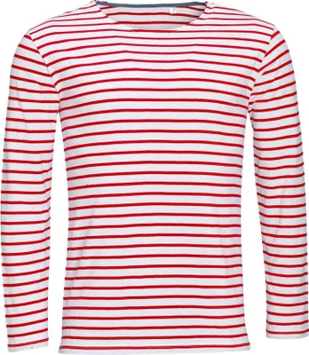 Image de SOLS T-shirt marin rayé manches longues homme PC2579 (S) (Blanc/Rouge)