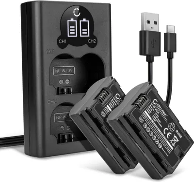 Produktbild von CELLONIC 2x Akku für Kamera Kompatibel mit FujiFilm GFX100S, GFX 50S II, Kompatibel mit Fuji FujiFilm X-T4, FujiFilm NP-W235 - (2000mAh, 7.4V) + Dual Ladegerät