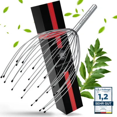 Produktbild von EDELFELD Kopfmassage Spinne mit 28 Fingern [mit Geschenkverpackung & Schleife] - Angenehmes Kopfmassagegerät mit Auslegern auf 2 Ebenen - Kopfkrauler