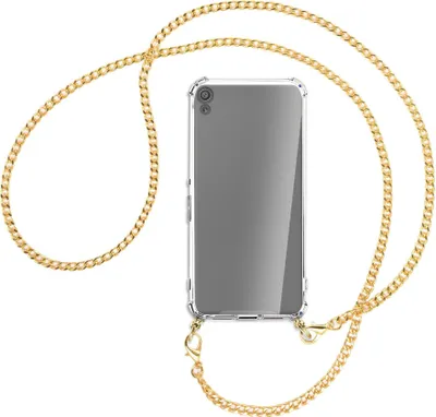 Produktbild von Handykette Backcover-Schutzhülle mit Band (Metall goldfarben) für Sony Xperia XA - goldfarbene Kette