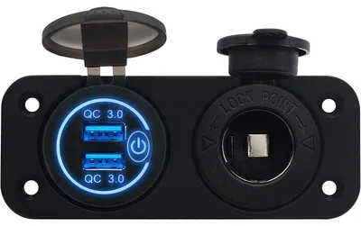 Productafbeelding van ProRide USB-A-autolader - 2 poorten - QC3.0 - 18W - Met schakelaar - Met 12V/24V-contactdoos - Inbouw - 12V - Blauw