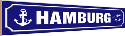 Produktbild von vianmo Holzschild 10x46 cm Hamburg Anker meine Perle Straße Stadt