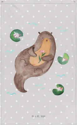 Produktbild von Mr. & Mrs. Panda Gobelin Otter Seerose - Grau Pastell - Geschenk, Tapestry, Seeotter, Wandteppich, Wandschmuck, Hängedeko, Fluss, Wasser, glücklich, Wandbild