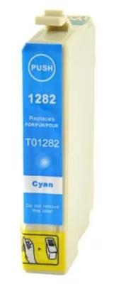 A close-up studio shot of a cyan ink cartridge.