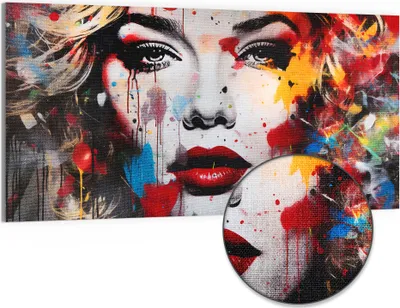 Produktbild von DEQORI Hybrid Leinwand Bild 100x50 cm 'Pop Star Farbexplosion' Wandbild Glas flach modern