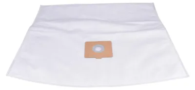 A white vacuum cleaner bag is laid flat on a white background, with its tan connector piece visible in the center.