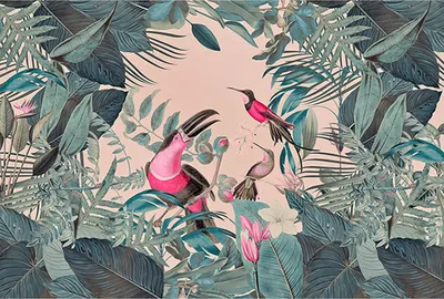 Produktbild von Tadessi Fototapete | Dschungel | 4.00 m x 2.70 m | Grün | Rosa | Wandbild | Digitaldruck