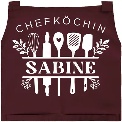 Produktbild von Kochschürze Damen mit Namen und Schriftzug Chefköchin personalisierte Geschenke Mama Frau Baumwolle SpecialMe® bordeauxrot unisize