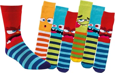 Produktbild von TippTexx 24 6 Paar ABS Kinder Stoppersocken, Strümpfe mit Noppensohle, Lustige Monster, Größe 31-34
