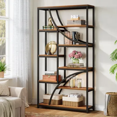 Produktbild von Tribesigns 8-stöckiges hohes Bücherregal, 180 cm, Vintage-Bücherregal mit offenen Regalen, robustes Ausstellungsregal mit Metallrahmen für Wohnzimmer