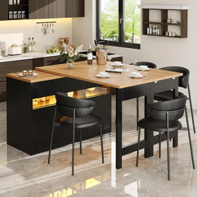 Produktbild von Bartisch ausziehbar 120-180cm mit LED-Beleuchtung und Stauraum Schwarz