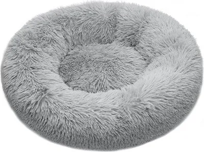 Image de Lit douillet pour animaux de compagnie, en peluche, rond, doux, antidérapant et lavable - 40 cm - Gris clair