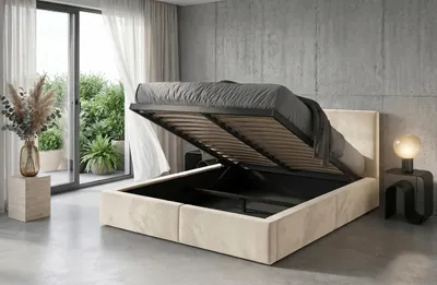 Produktbild von Interbeds Polsterbett 140x200 Bett Doppelbett mit Stauraum mit Lattenrost Bettkasten Boxspringbett hydrophob gepolsterter Bettrahmen