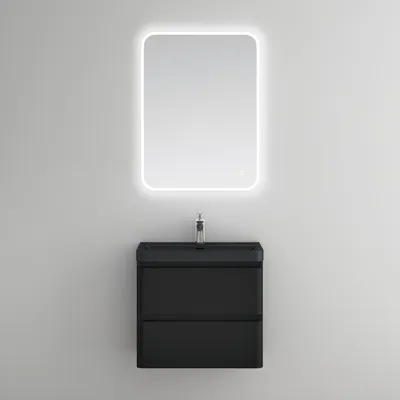 Produktbild von Mai & Mai Badmöbel-Set Waschbeckenunterschrank 60x48x55cm in matt schwarz mit Softclose Schubladen inkl. Mineralguss Waschbecken und LED-Spiegel Lucca