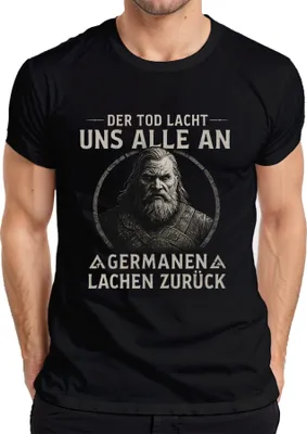 Produktbild von Wikinger Spruch Der Tod lacht uns alle an Lustig Spruch Valhalla Herren T-Shirt, Schwarz, XXL